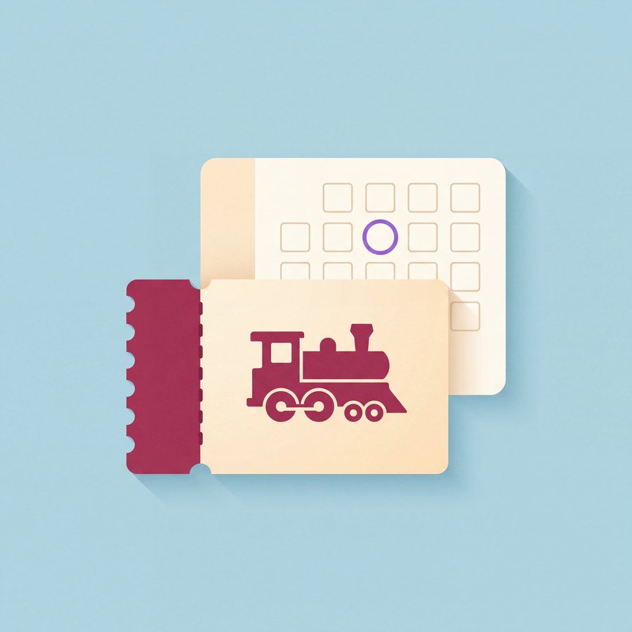 Illustration of a train ticket and a calendar