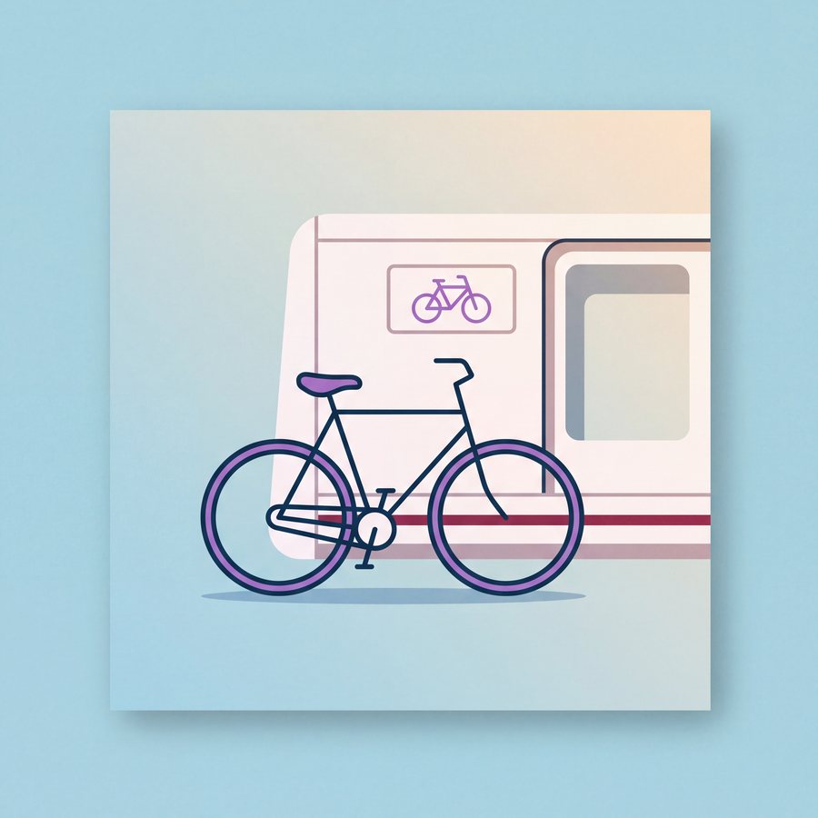 Illustration of a bicycle beside a train door