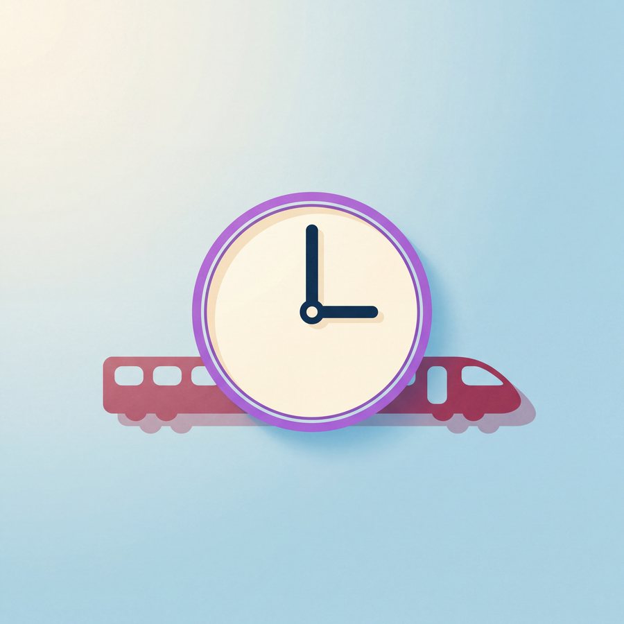 Illustration of a clock and a train